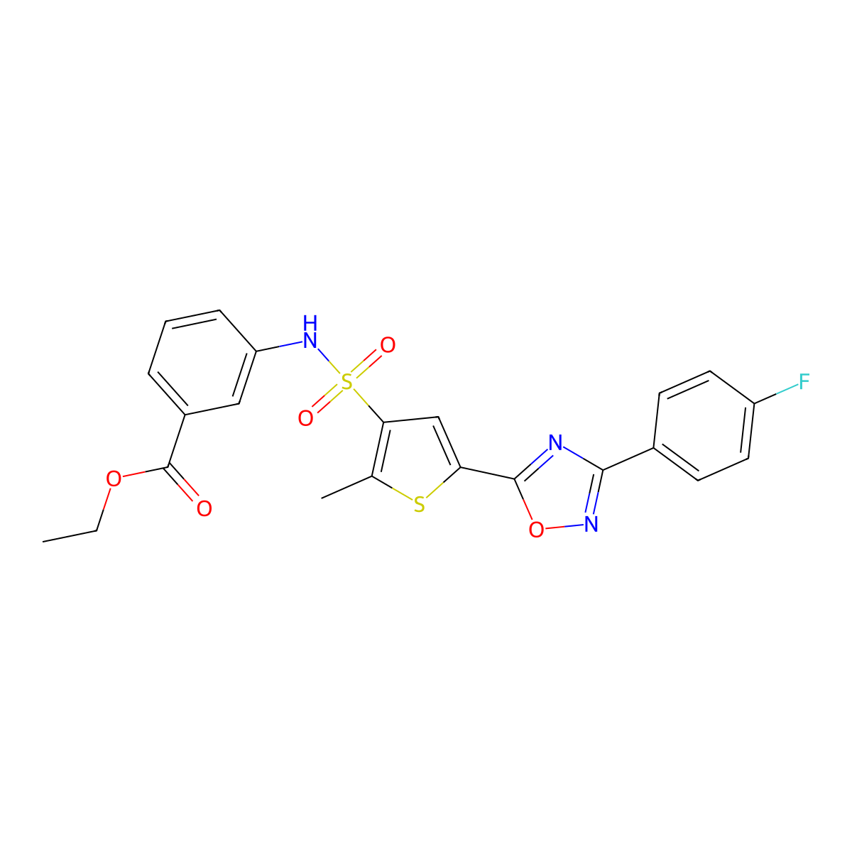 Ethyl 3-{5-[3-(4-fluorophenyl)-1,2,4-oxadiazol-5-YL]-2-methylthiophene-3-sulfonamido}benzoate molecular structure, CAS 1223961-99-6