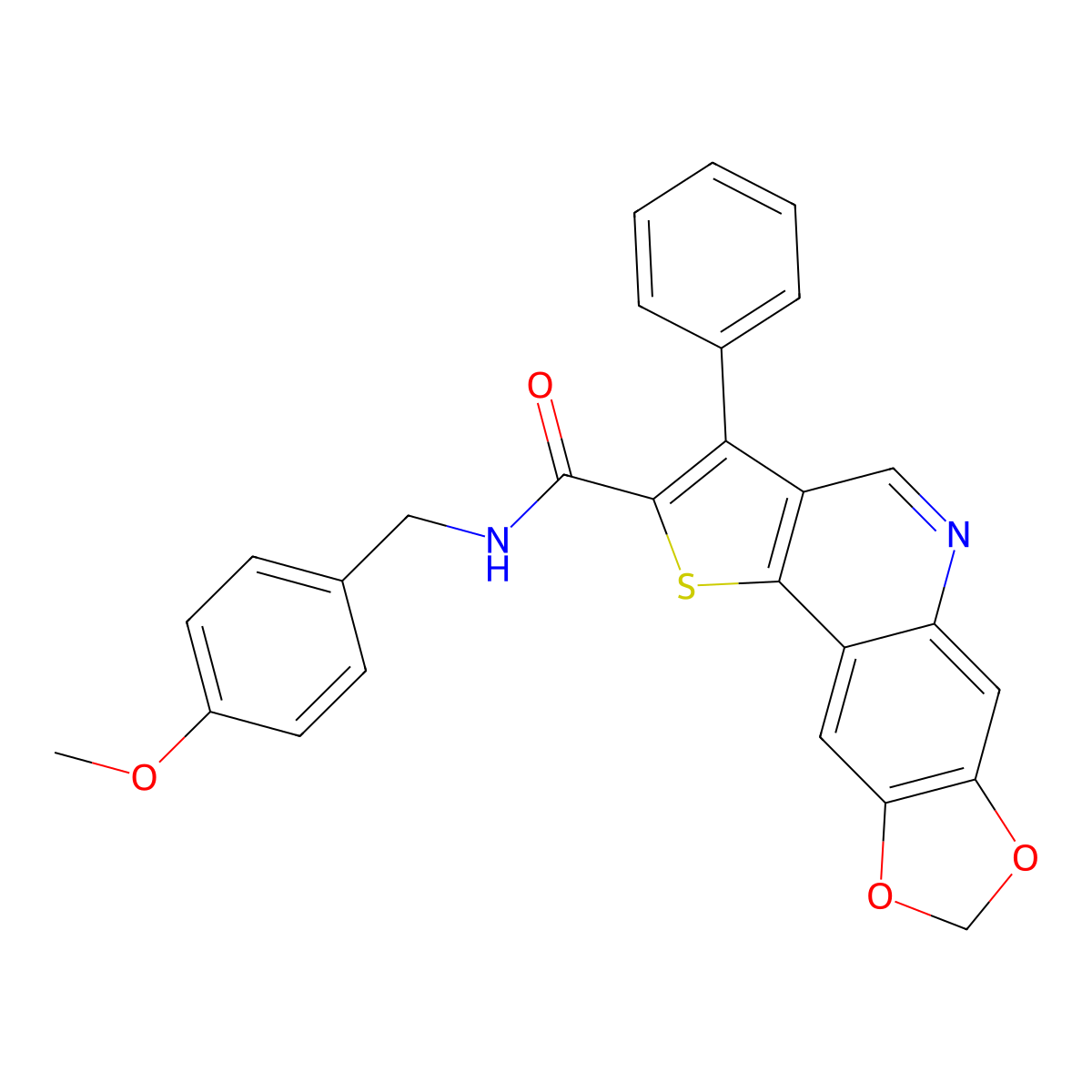 N-[(4-methoxyphenyl)methyl]-5-phenyl-12,14-dioxa-3-thia-8-azatetracyclo[7.7.0.0^{2,6}.0^{11,15}]hexadeca-1(16),2(6),4,7,9,11(15)-hexaene-4-carboxamide molecular structure, CAS 1223962-98-8