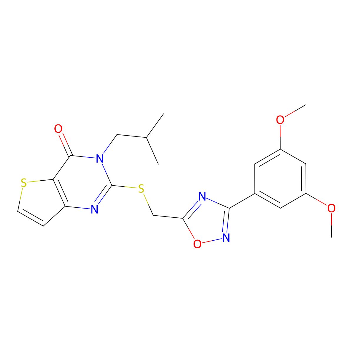 2-(((3-(3,5-dimethoxyphenyl)-1,2,4-oxadiazol-5-yl)methyl)thio)-3-isobutylthieno[3,2-d]pyrimidin-4(3H)-one molecular structure, CAS 1223963-00-5
