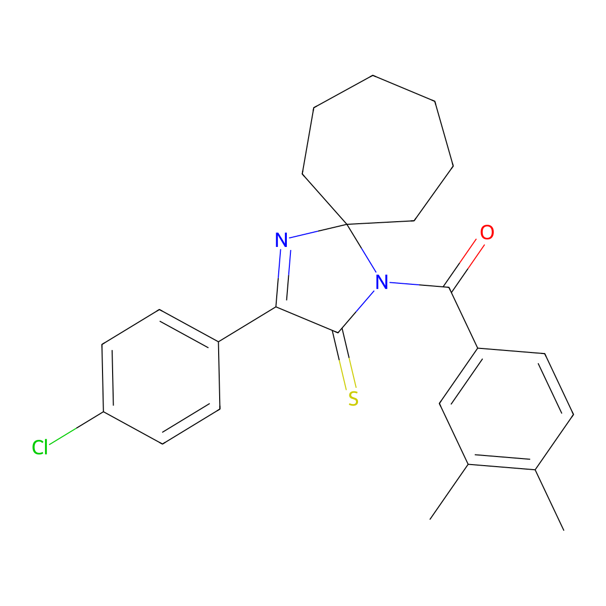 3-(4-Chlorophenyl)-1-(3,4-dimethylbenzoyl)-1,4-diazaspiro[4.6]undec-3-ene-2-thione molecular structure, CAS 1223965-67-0