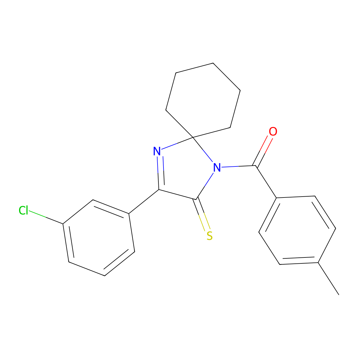 3-(3-Chlorophenyl)-1-(4-methylbenzoyl)-1,4-diazaspiro[4.5]dec-3-ene-2-thione molecular structure, CAS 1223966-07-1
