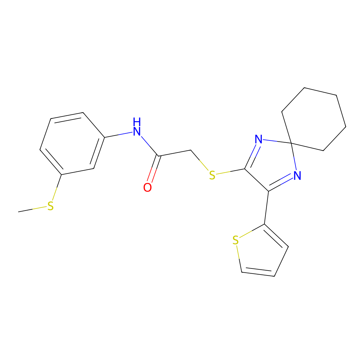 N-(3-(methylthio)phenyl)-2-((3-(thiophen-2-yl)-1,4-diazaspiro[4.5]deca-1,3-dien-2-yl)thio)acetamide molecular structure, CAS 1223966-16-2