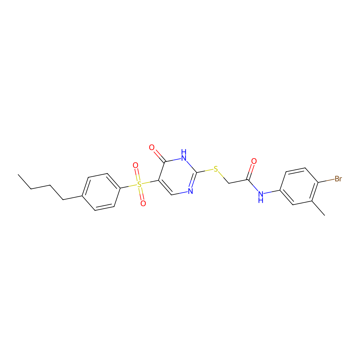 N-(4-bromo-3-methylphenyl)-2-((5-((4-butylphenyl)sulfonyl)-6-oxo-1,6-dihydropyrimidin-2-yl)thio)acetamide molecular structure, CAS 1223967-12-1