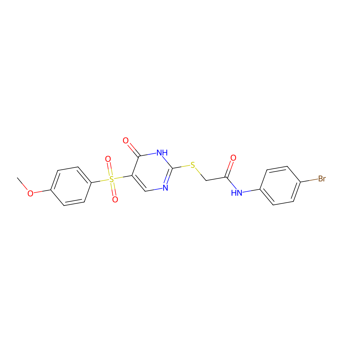 N-(4-bromophenyl)-2-({5-[(4-methoxyphenyl)sulfonyl]-6-oxo-1,6-dihydropyrimidin-2-yl}sulfanyl)acetamide molecular structure, CAS 1223967-63-2