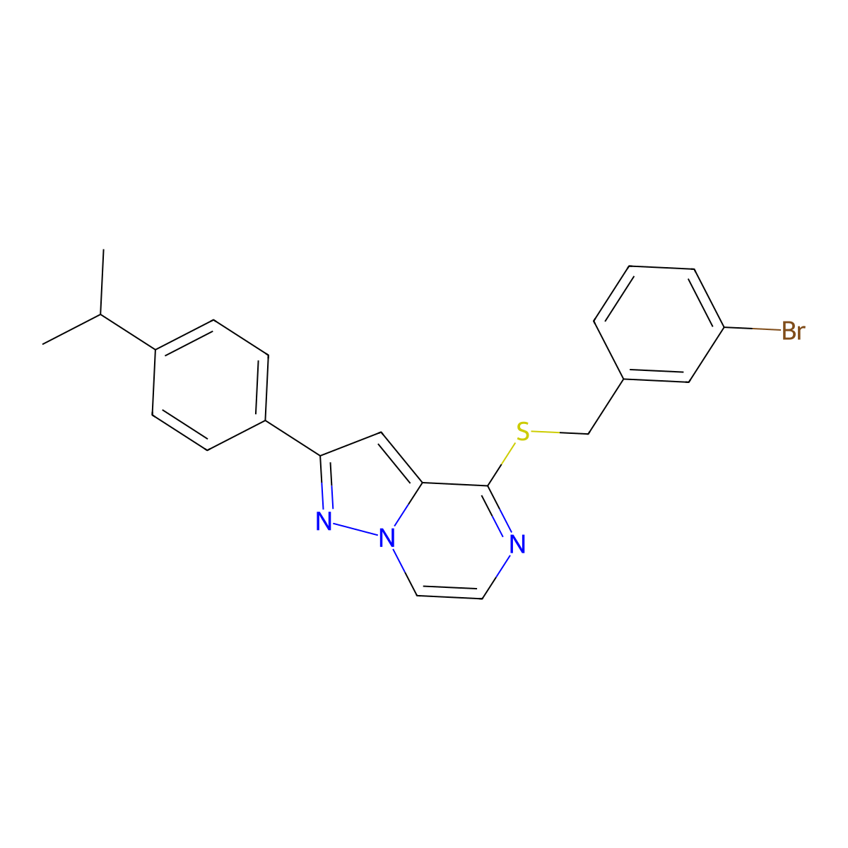 4-[(3-Bromobenzyl)thio]-2-(4-isopropylphenyl)pyrazolo[1,5-a]pyrazine molecular structure, CAS 1223967-75-6