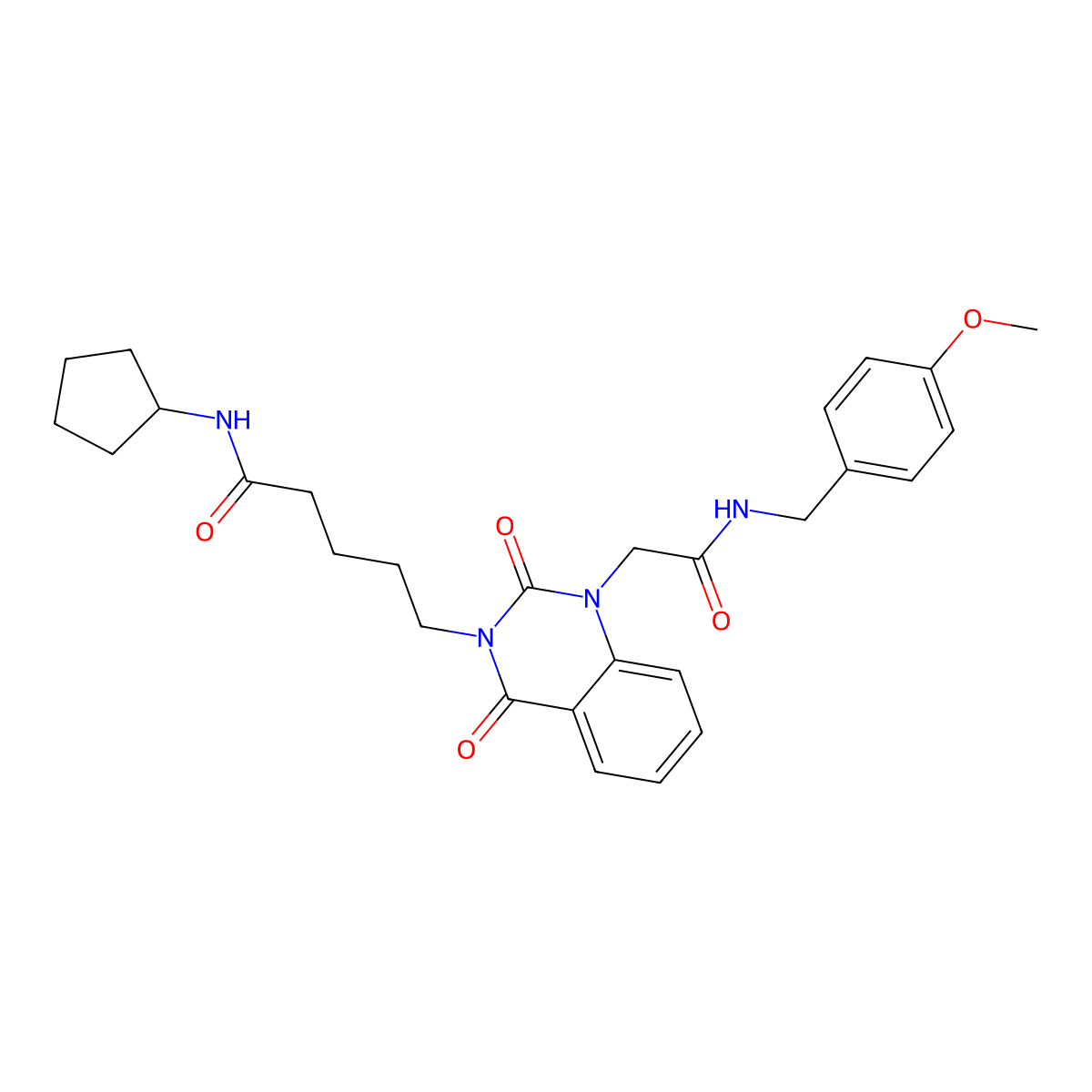N-cyclopentyl-5-(1-(2-((4-methoxybenzyl)amino)-2-oxoethyl)-2,4-dioxo-1,2-dihydroquinazolin-3(4H)-yl)pentanamide molecular structure, CAS 1223967-76-7