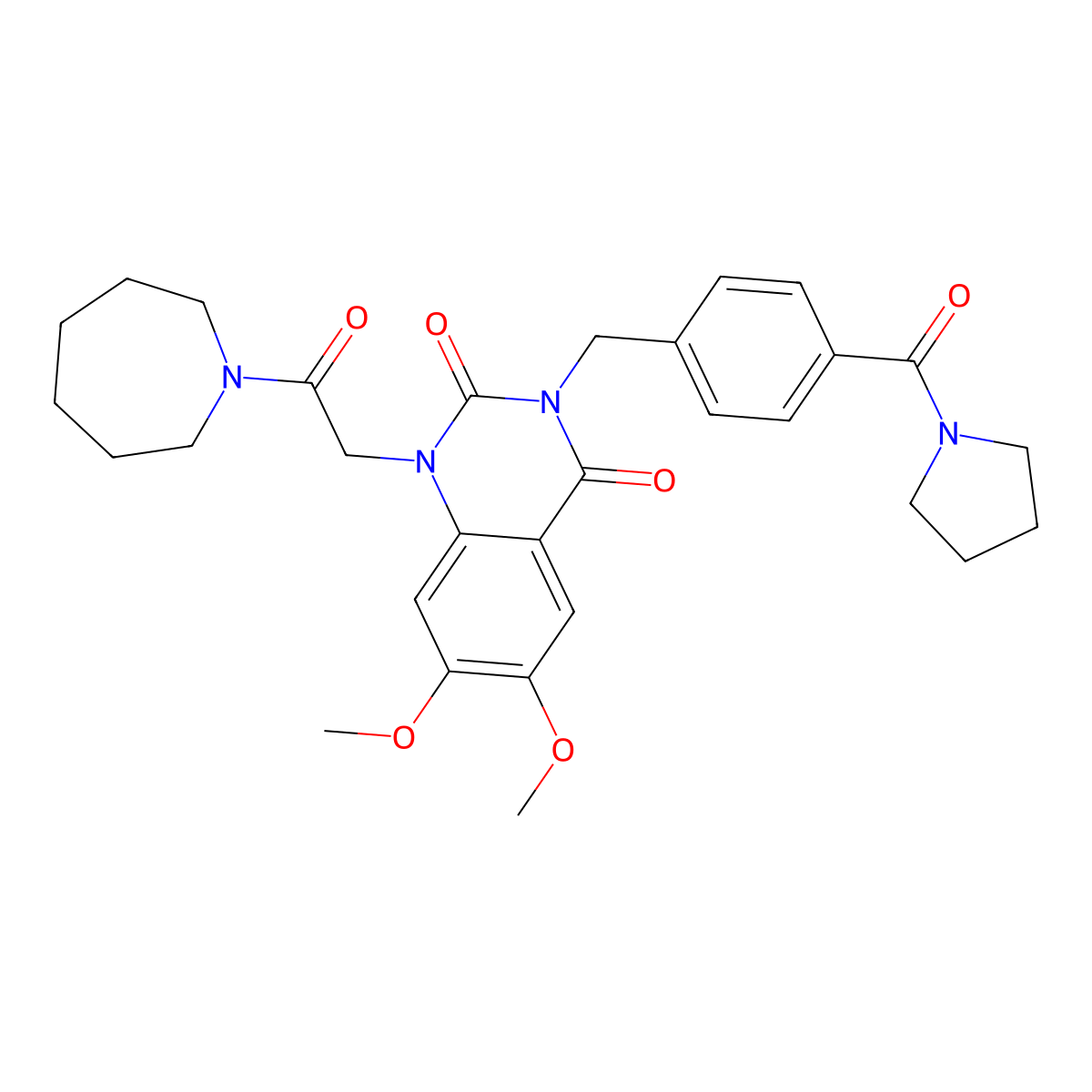 1-[2-(Azepan-1-yl)-2-oxoethyl]-6,7-dimethoxy-3-{[4-(pyrrolidine-1-carbonyl)phenyl]methyl}-1,2,3,4-tetrahydroquinazoline-2,4-dione molecular structure, CAS 1223967-83-6