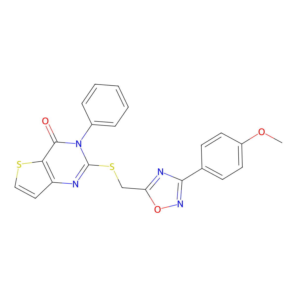 2-(((3-(4-methoxyphenyl)-1,2,4-oxadiazol-5-yl)methyl)thio)-3-phenylthieno[3,2-d]pyrimidin-4(3H)-one molecular structure, CAS 1223968-16-8