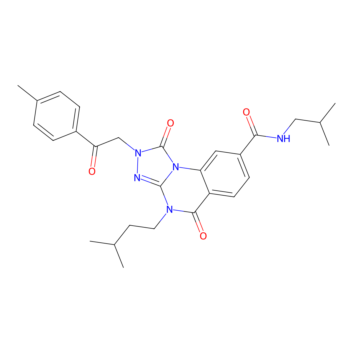 4-(3-methylbutyl)-2-[2-(4-methylphenyl)-2-oxoethyl]-N-(2-methylpropyl)-1,5-dioxo-1H,2H,4H,5H-[1,2,4]triazolo[4,3-a]quinazoline-8-carboxamide molecular structure, CAS 1223968-97-5