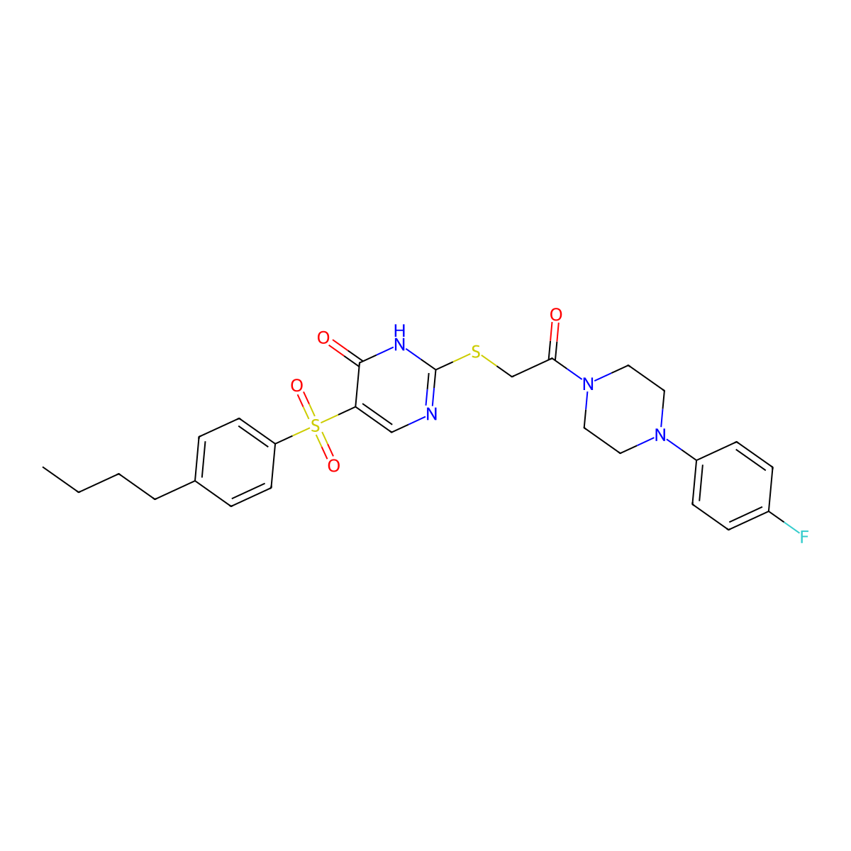 5-((4-butylphenyl)sulfonyl)-2-((2-(4-(4-fluorophenyl)piperazin-1-yl)-2-oxoethyl)thio)pyrimidin-4(3H)-one molecular structure, CAS 1223970-52-2