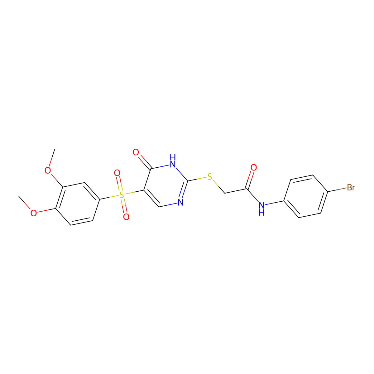 N-(4-bromophenyl)-2-({5-[(3,4-dimethoxyphenyl)sulfonyl]-6-oxo-1,6-dihydropyrimidin-2-yl}sulfanyl)acetamide molecular structure, CAS 1223971-05-8