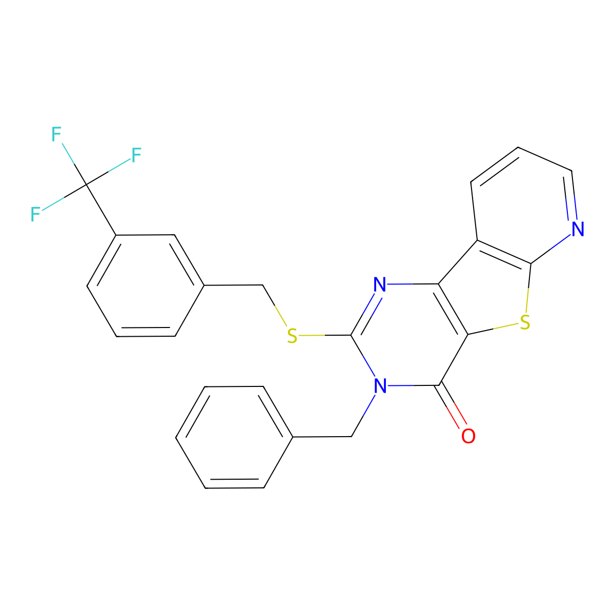 3-benzyl-2-((3-(trifluoromethyl)benzyl)thio)pyrido[3',2':4,5]thieno[3,2-d]pyrimidin-4(3H)-one molecular structure, CAS 1223971-33-2