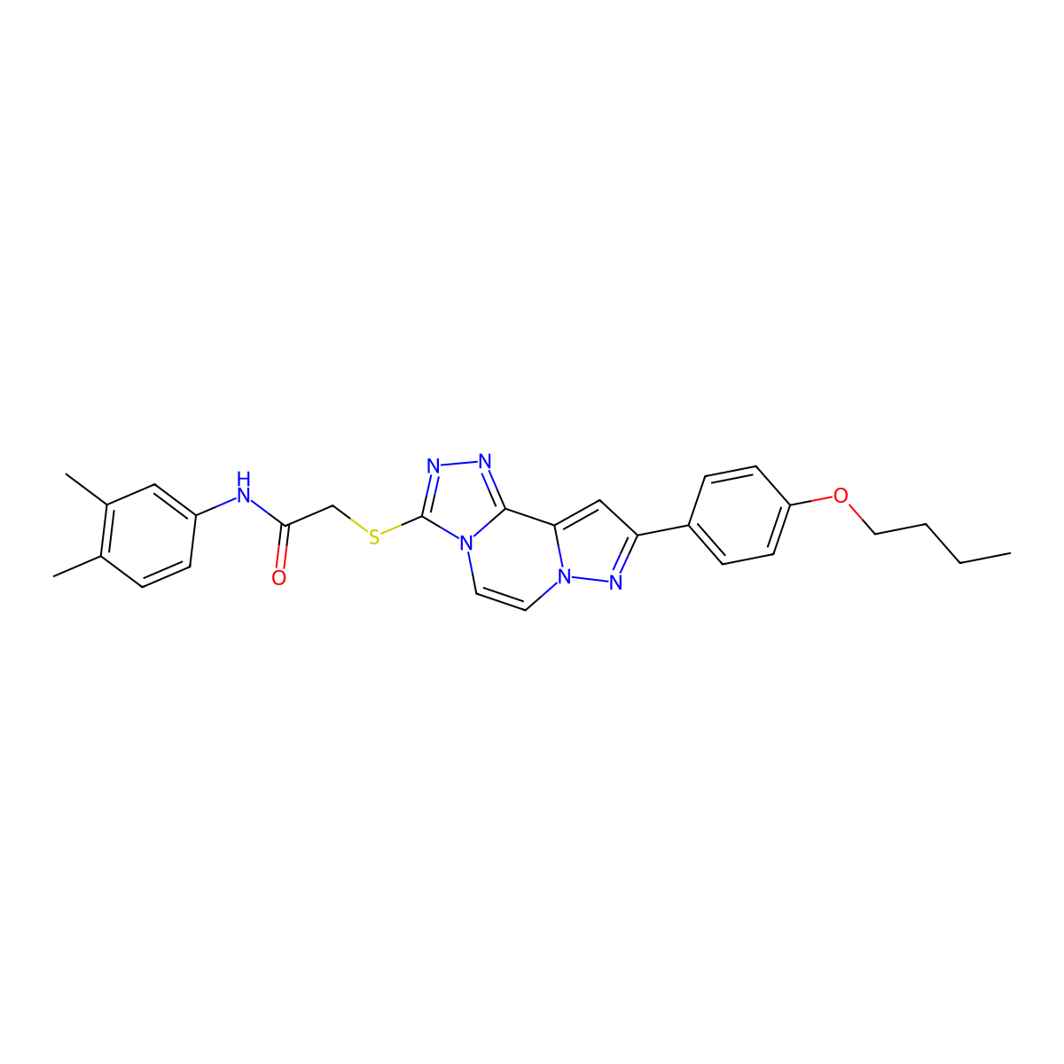 2-[[11-(4-butoxyphenyl)-3,4,6,9,10-pentazatricyclo[7.3.0.02,6]dodeca-1(12),2,4,7,10-pentaen-5-yl]sulfanyl]-N-(3,4-dimethylphenyl)acetamide molecular structure, CAS 1223971-53-6