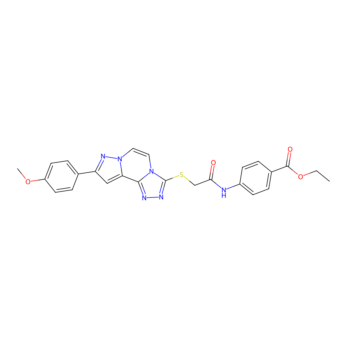 Ethyl 4-[[2-[[11-(4-methoxyphenyl)-3,4,6,9,10-pentazatricyclo[7.3.0.02,6]dodeca-1(12),2,4,7,10-pentaen-5-yl]sulfanyl]acetyl]amino]benzoate molecular structure, CAS 1223971-69-4
