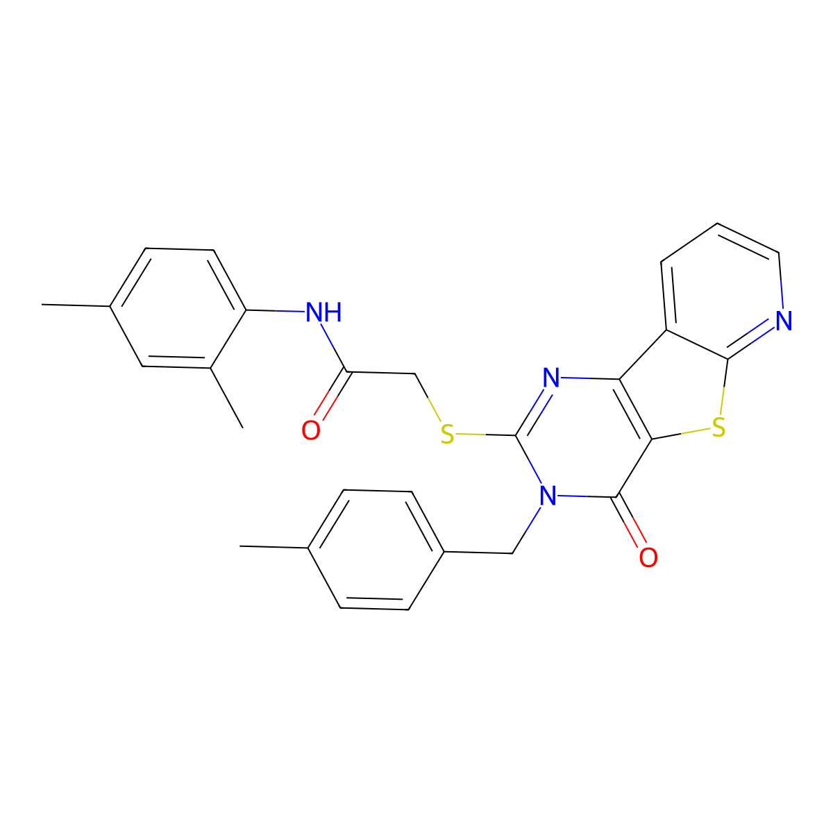 N-(2,4-dimethylphenyl)-2-({5-[(4-methylphenyl)methyl]-6-oxo-8-thia-3,5,10-triazatricyclo[7.4.0.0^{2,7}]trideca-1(9),2(7),3,10,12-pentaen-4-yl}sulfanyl)acetamide molecular structure, CAS 1223971-92-3