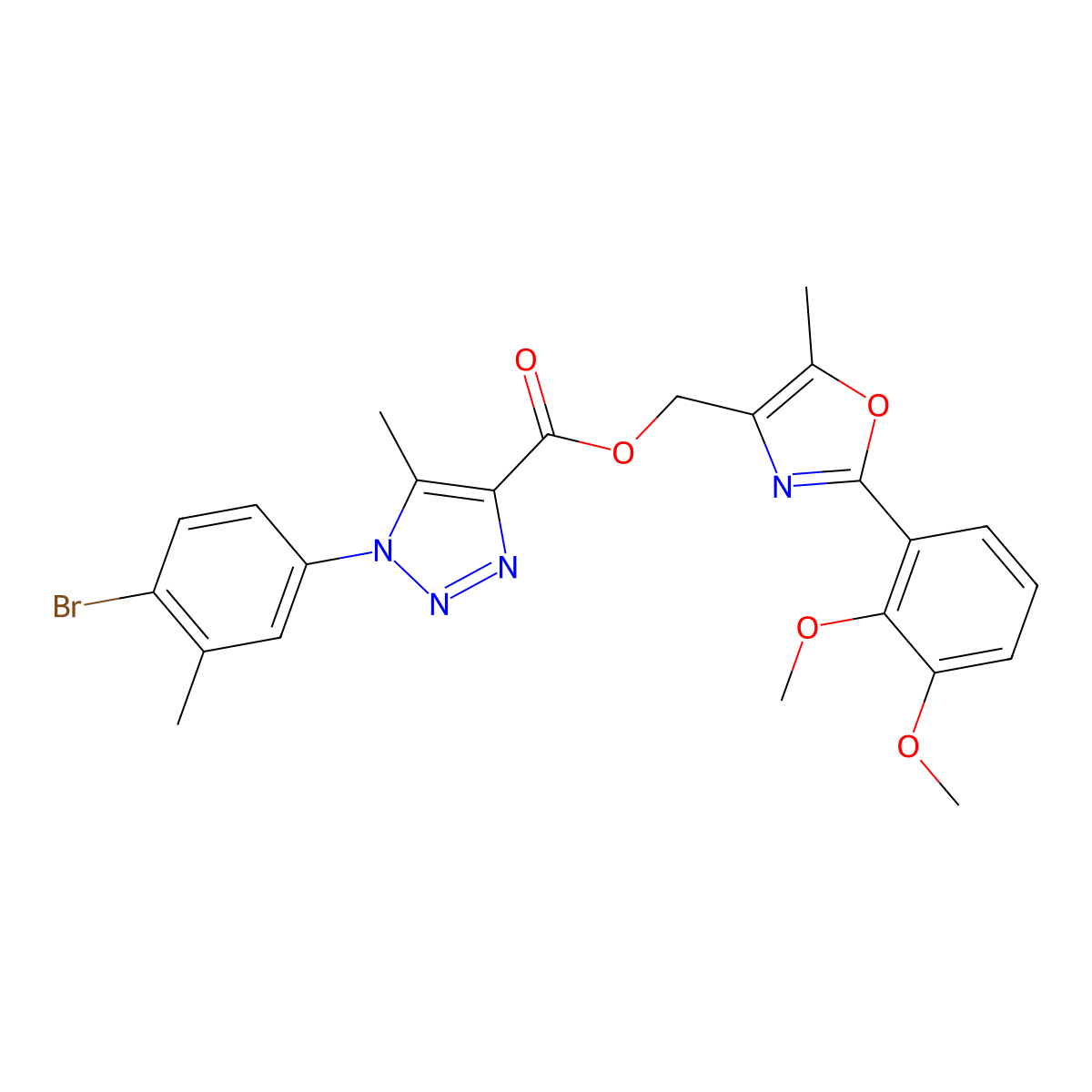 [2-(2,3-dimethoxyphenyl)-5-methyl-1,3-oxazol-4-yl]methyl 1-(4-bromo-3-methylphenyl)-5-methyl-1H-1,2,3-triazole-4-carboxylate molecular structure, CAS 1223972-05-1