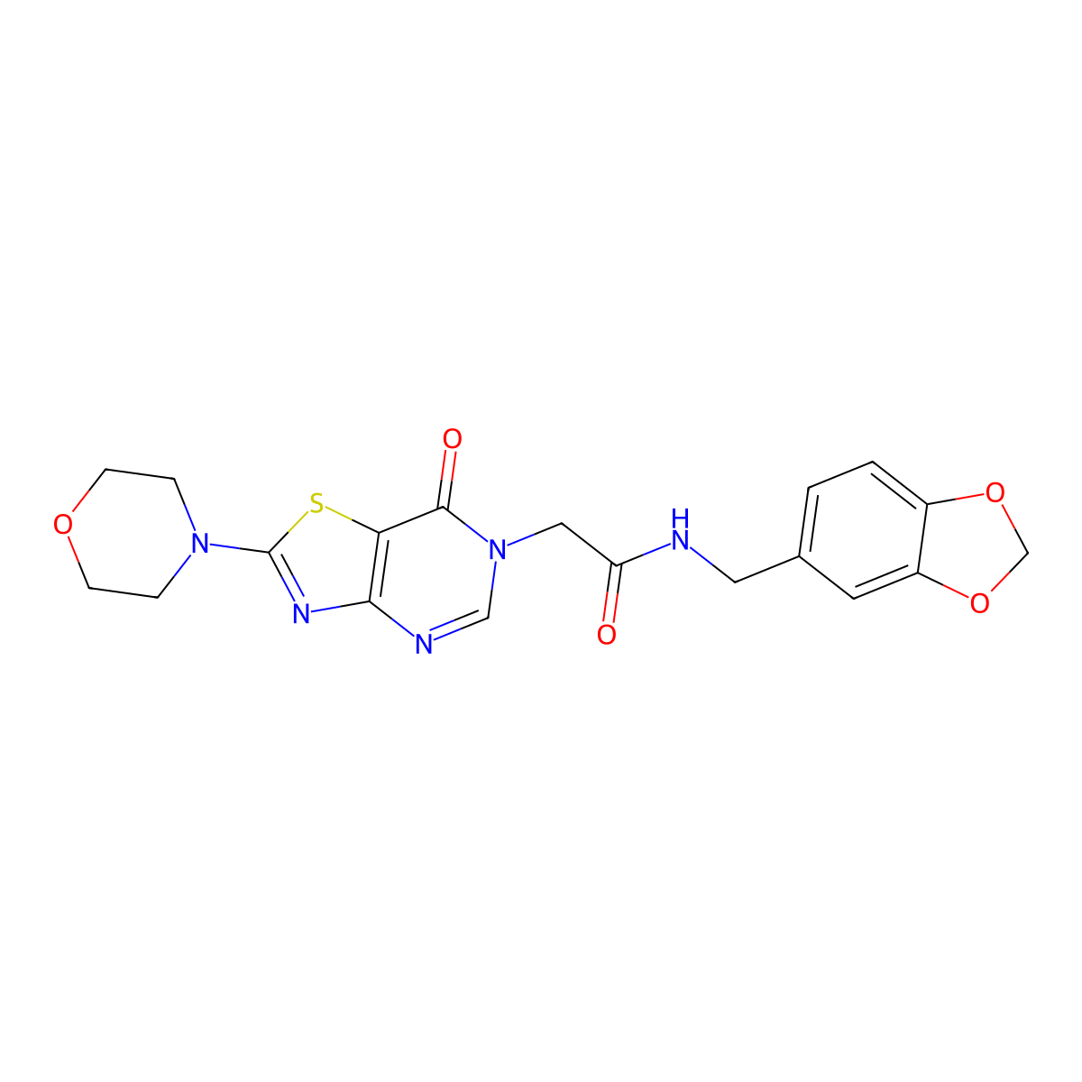 N-(benzo[d][1,3]dioxol-5-ylmethyl)-2-(2-morpholino-7-oxothiazolo[4,5-d]pyrimidin-6(7H)-yl)acetamide molecular structure, CAS 1223972-24-4