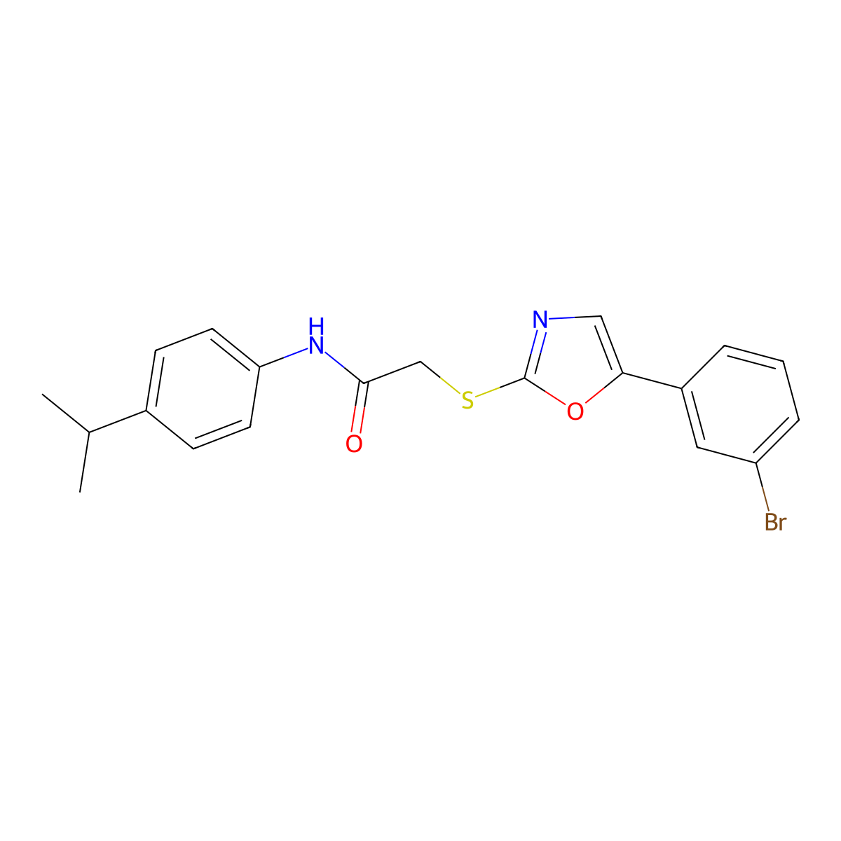 2-((5-(3-bromophenyl)oxazol-2-yl)thio)-N-(4-isopropylphenyl)acetamide molecular structure, CAS 1223975-74-3