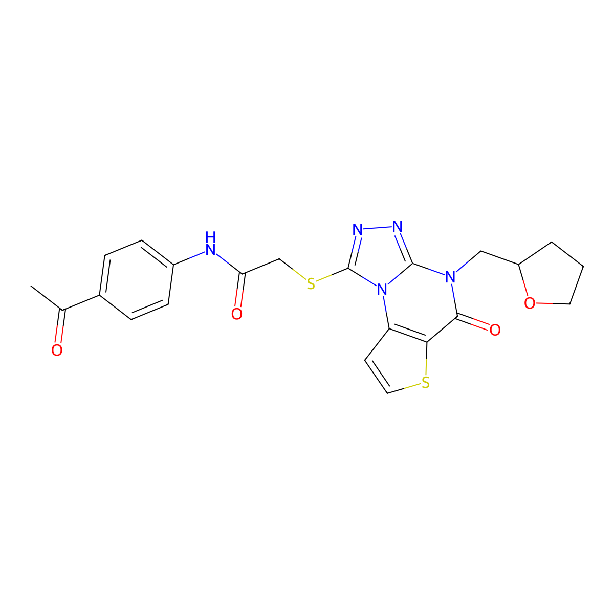 N-(4-acetylphenyl)-2-({7-oxo-8-[(oxolan-2-yl)methyl]-5-thia-1,8,10,11-tetraazatricyclo[7.3.0.0^{2,6}]dodeca-2(6),3,9,11-tetraen-12-yl}sulfanyl)acetamide molecular structure, CAS 1223975-84-5