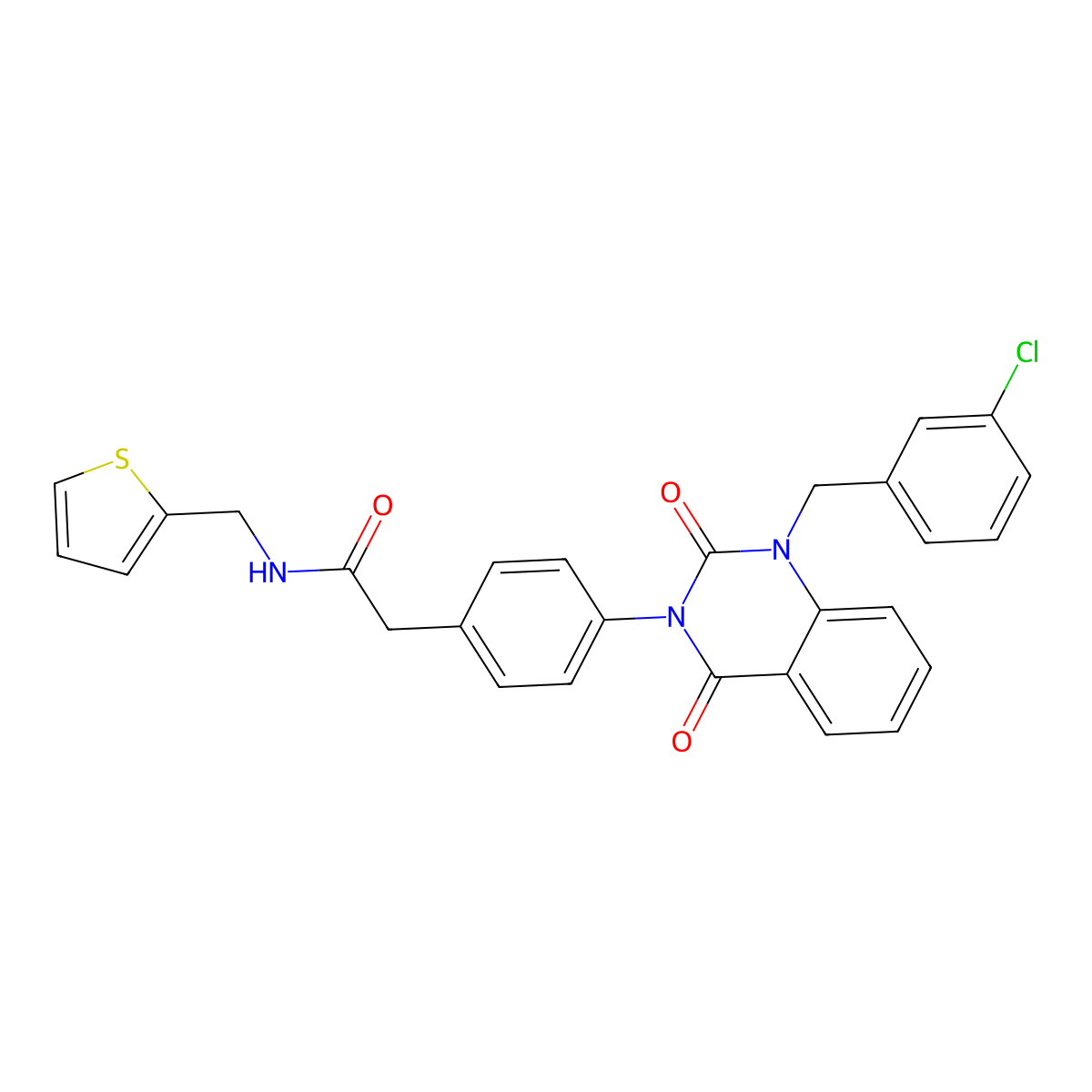 2-(4-(1-(3-chlorobenzyl)-2,4-dioxo-1,2-dihydroquinazolin-3(4H)-yl)phenyl)-N-(thiophen-2-ylmethyl)acetamide molecular structure, CAS 1223976-13-3