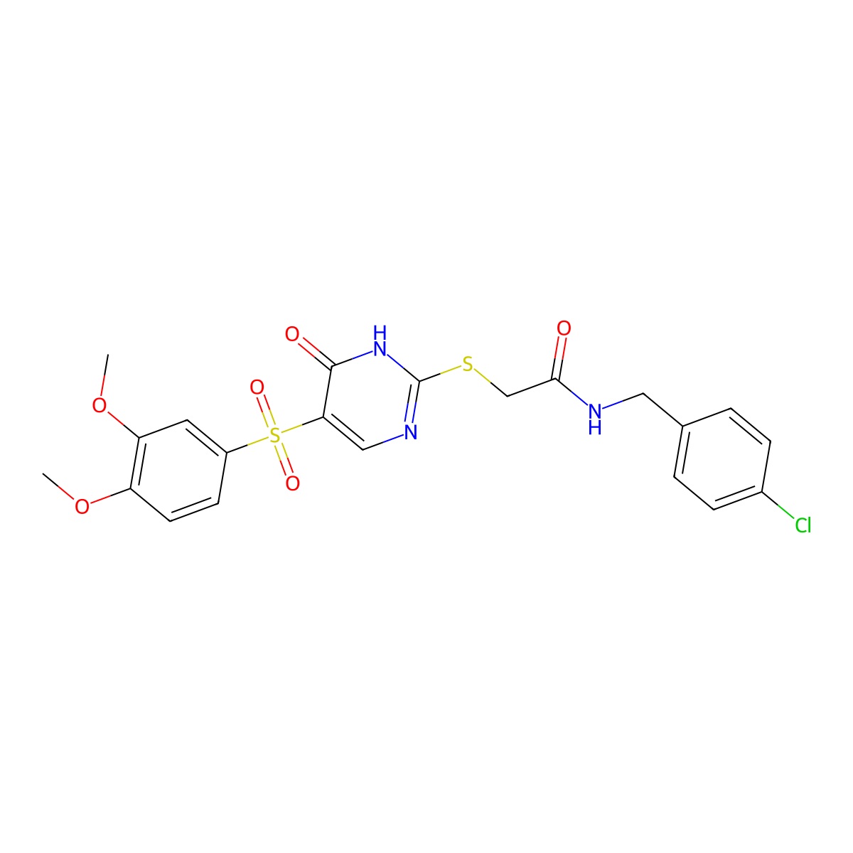 N-(4-chlorobenzyl)-2-((5-((3,4-dimethoxyphenyl)sulfonyl)-6-oxo-1,6-dihydropyrimidin-2-yl)thio)acetamide molecular structure, CAS 1223977-83-0