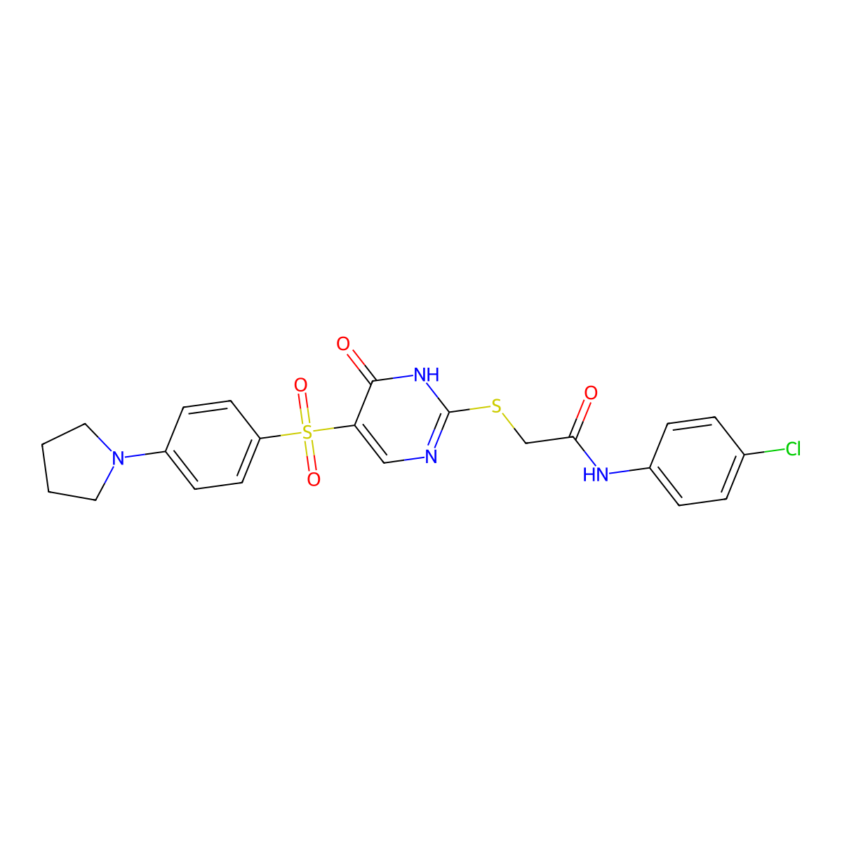 N-(4-chlorophenyl)-2-({6-oxo-5-[4-(pyrrolidin-1-yl)benzenesulfonyl]-1,6-dihydropyrimidin-2-yl}sulfanyl)acetamide molecular structure, CAS 1223977-88-5