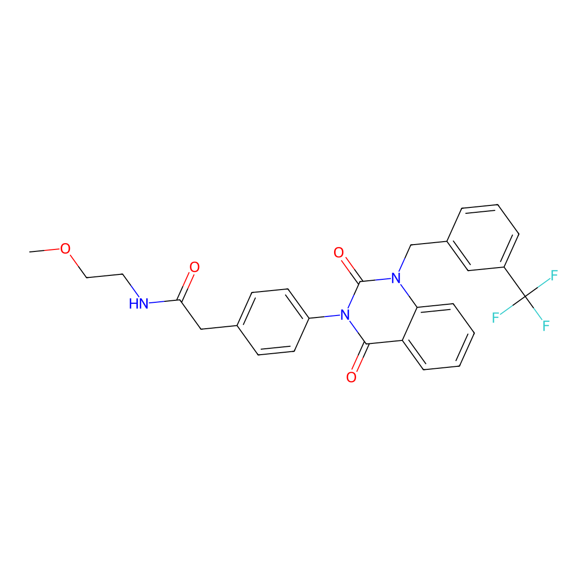 2-(4-(2,4-dioxo-1-(3-(trifluoromethyl)benzyl)-1,2-dihydroquinazolin-3(4H)-yl)phenyl)-N-(2-methoxyethyl)acetamide molecular structure, CAS 1223978-03-7