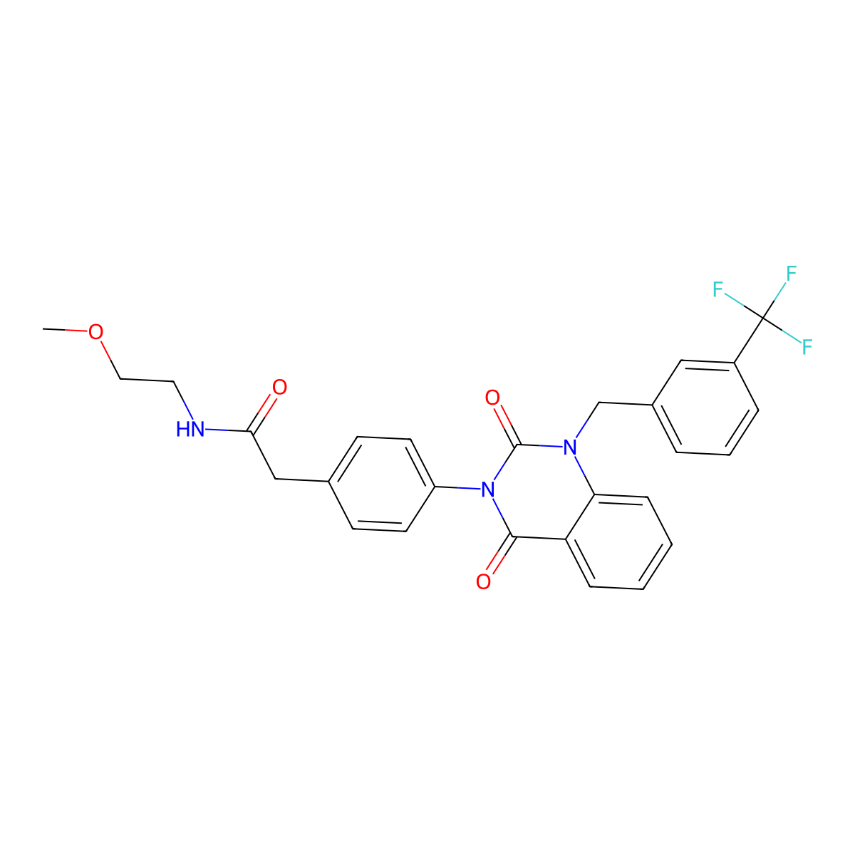 2-(4-(2,4-dioxo-1-(3-(trifluoromethyl)benzyl)-1,2-dihydroquinazolin-3(4H)-yl)phenyl)-N-(2-methoxyethyl)acetamide molecular structure, CAS 1223978-03-7