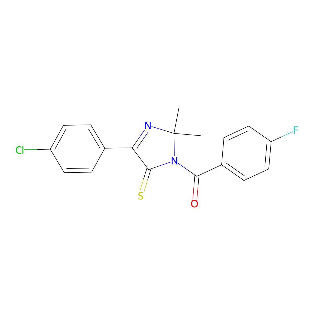 4-(4-chlorophenyl)-1-(4-fluorobenzoyl)-2,2-dimethyl-2,5-dihydro-1H-imidazole-5-thione molecular structure, CAS 1223978-33-3