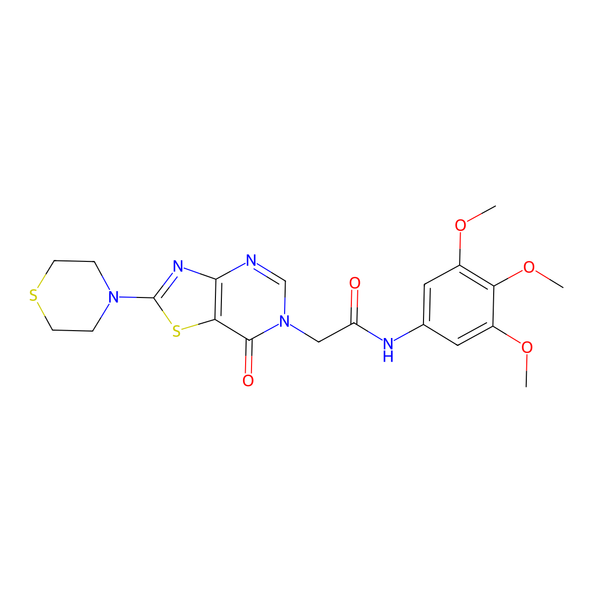 2-(7-oxo-2-thiomorpholinothiazolo[4,5-d]pyrimidin-6(7H)-yl)-N-(3,4,5-trimethoxyphenyl)acetamide molecular structure, CAS 1223978-59-3