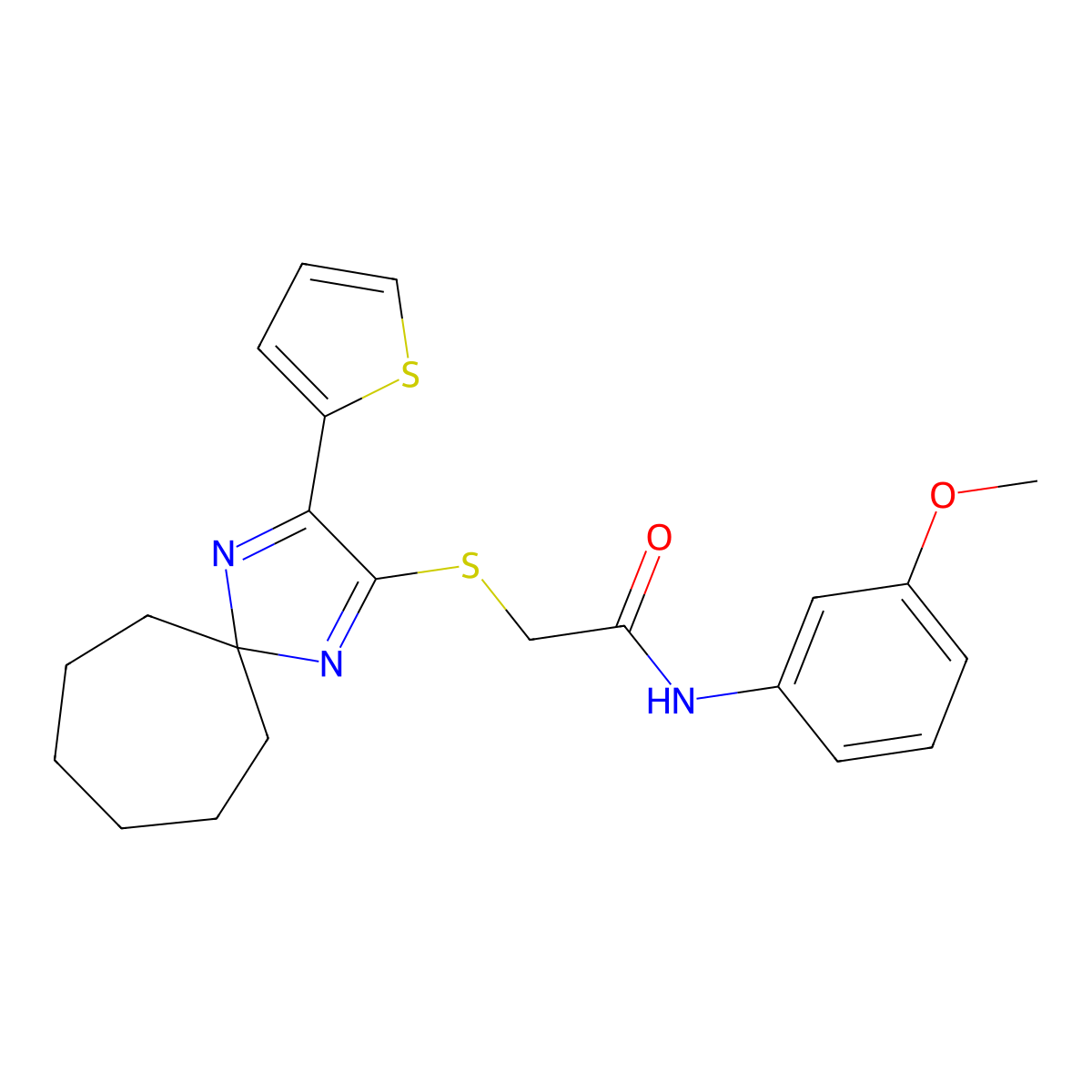 N-(3-methoxyphenyl)-2-((3-(thiophen-2-yl)-1,4-diazaspiro[4.6]undeca-1,3-dien-2-yl)thio)acetamide molecular structure, CAS 1223979-03-0