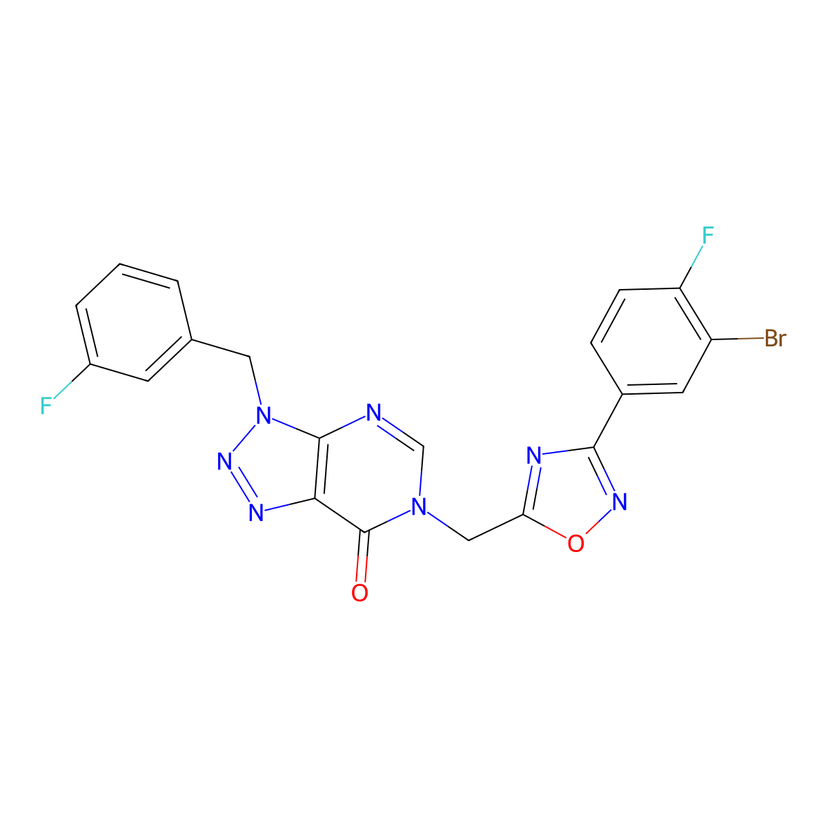 6-((3-(3-bromo-4-fluorophenyl)-1,2,4-oxadiazol-5-yl)methyl)-3-(3-fluorobenzyl)-3H-[1,2,3]triazolo[4,5-d]pyrimidin-7(6H)-one molecular structure, CAS 1223979-44-9