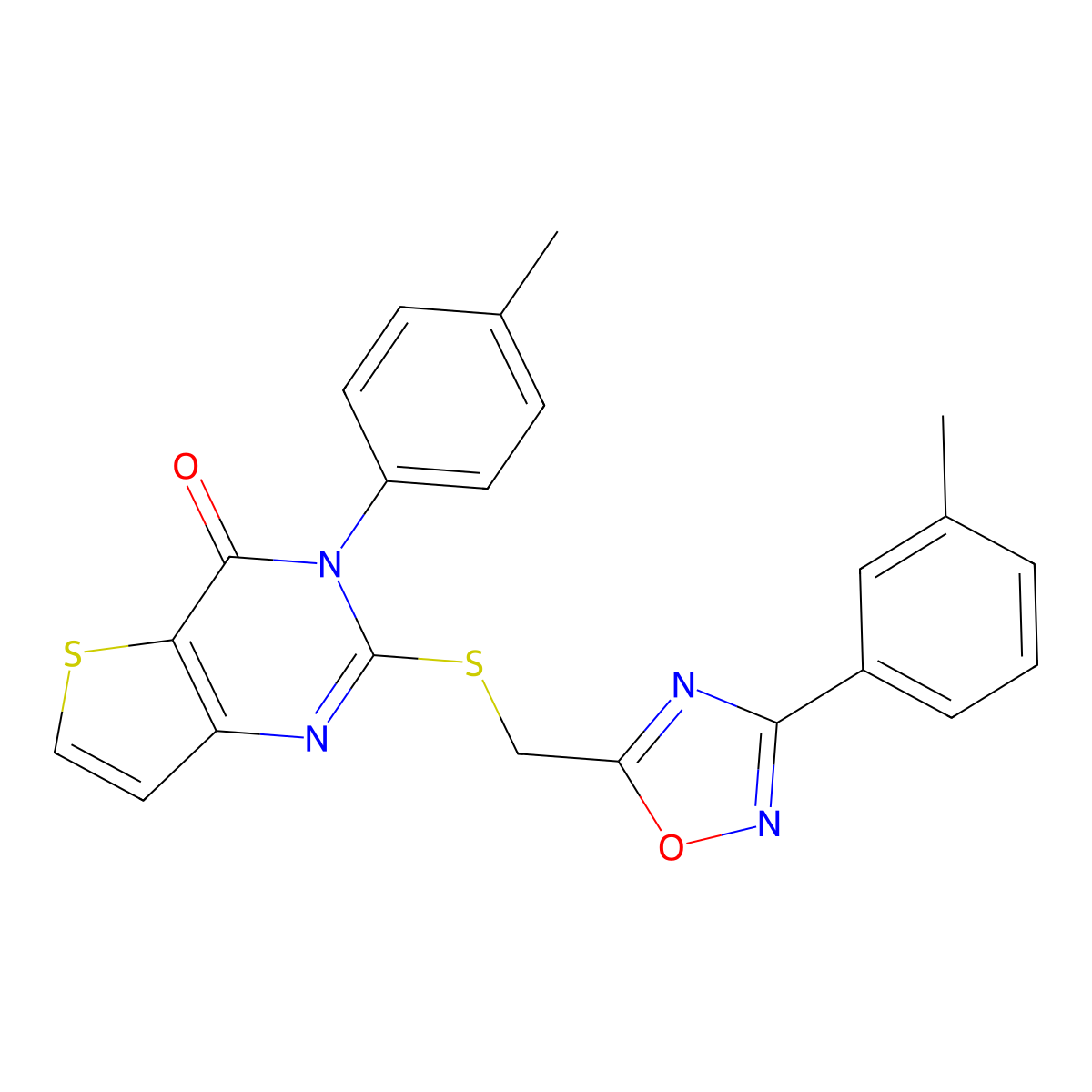 3-(4-methylphenyl)-2-({[3-(3-methylphenyl)-1,2,4-oxadiazol-5-yl]methyl}sulfanyl)-3H,4H-thieno[3,2-d]pyrimidin-4-one molecular structure, CAS 1223979-67-6