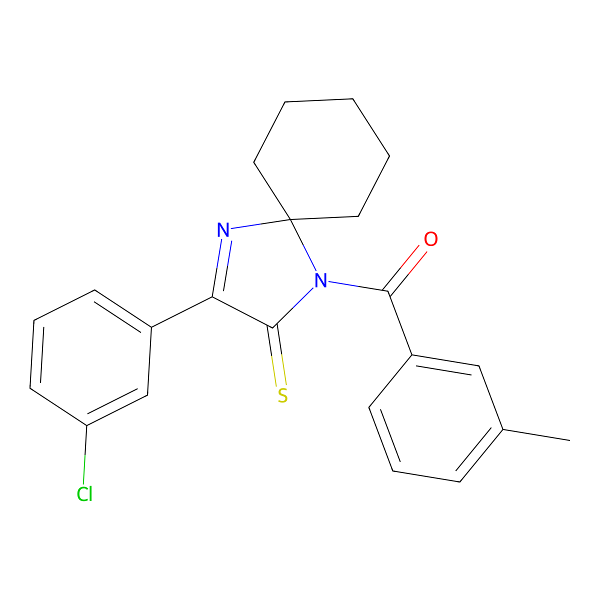 3-(3-Chlorophenyl)-1-(3-methylbenzoyl)-1,4-diazaspiro[4.5]dec-3-ene-2-thione molecular structure, CAS 1223980-31-1