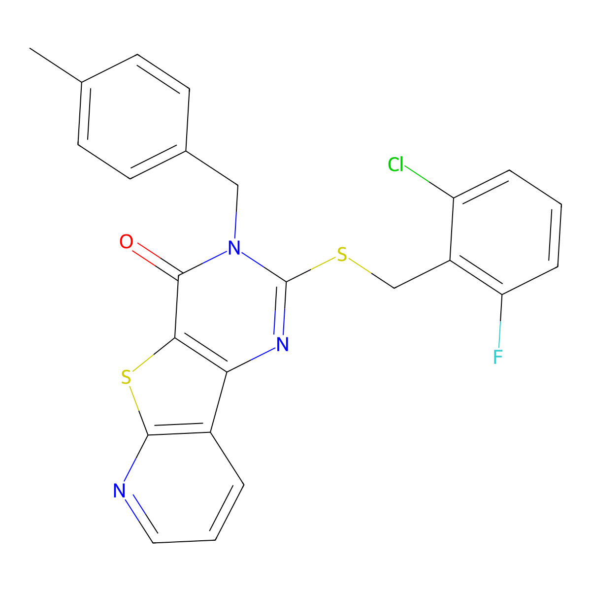 2-((2-chloro-6-fluorobenzyl)thio)-3-(4-methylbenzyl)pyrido[3',2':4,5]thieno[3,2-d]pyrimidin-4(3H)-one molecular structure, CAS 1223980-37-7