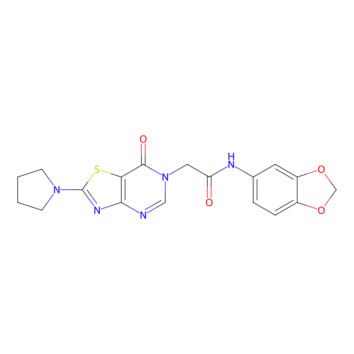 N-(2H-1,3-benzodioxol-5-yl)-2-[7-oxo-2-(pyrrolidin-1-yl)-6H,7H-[1,3]thiazolo[4,5-d]pyrimidin-6-yl]acetamide molecular structure, CAS 1223980-43-5