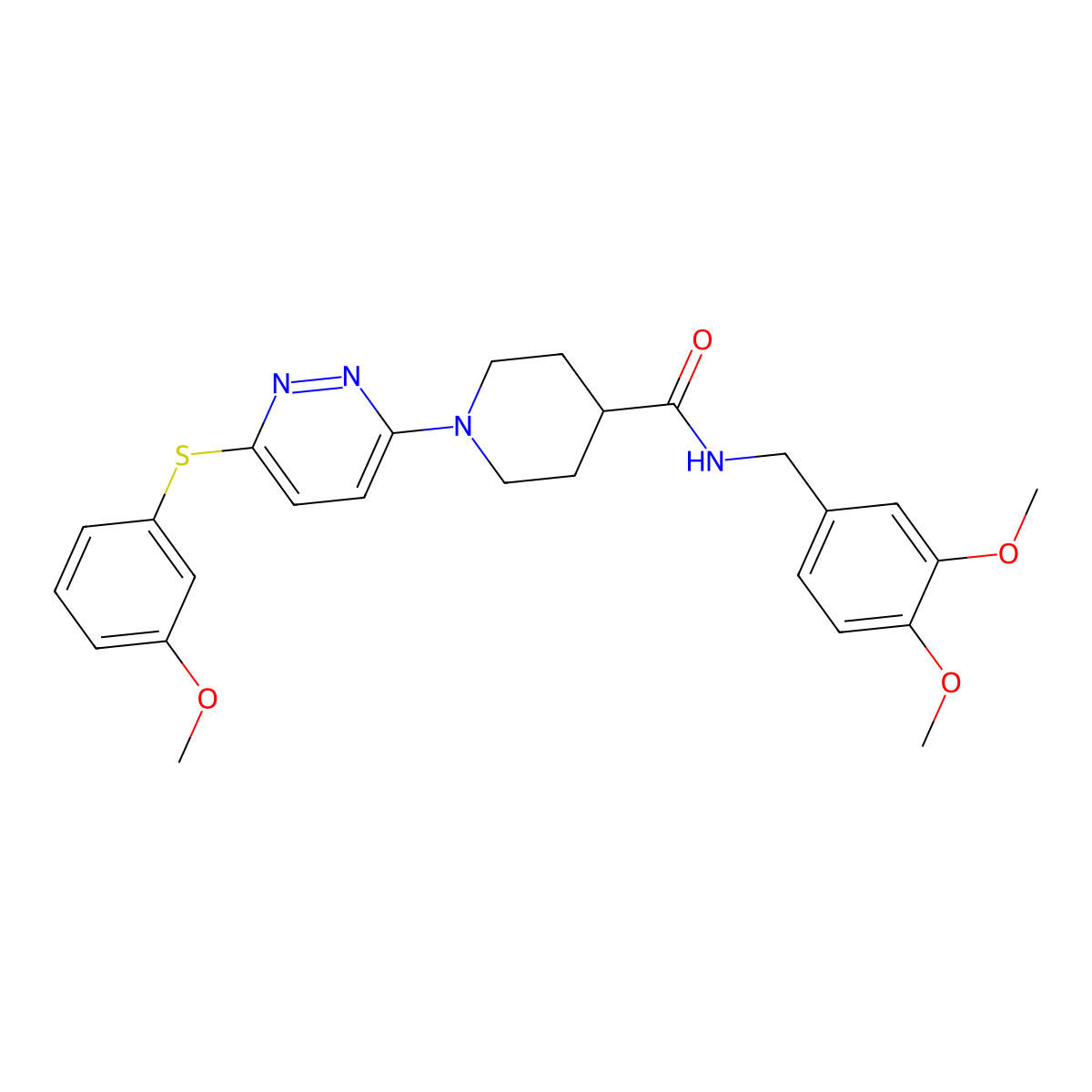 N-(3,4-dimethoxybenzyl)-1-(6-((3-methoxyphenyl)thio)pyridazin-3-yl)piperidine-4-carboxamide molecular structure, CAS 1223980-92-4