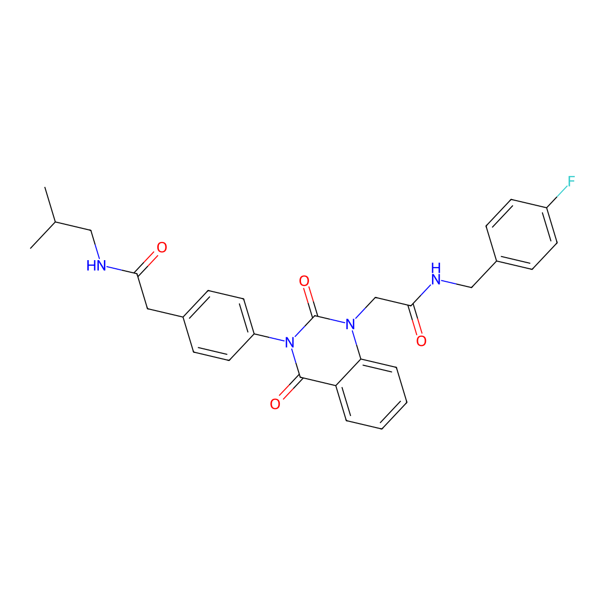 2-{4-[1-{2-[(4-fluorobenzyl)amino]-2-oxoethyl}-2,4-dioxo-1,4-dihydroquinazolin-3(2H)-yl]phenyl}-N-isobutylacetamide molecular structure, CAS 1223981-42-7