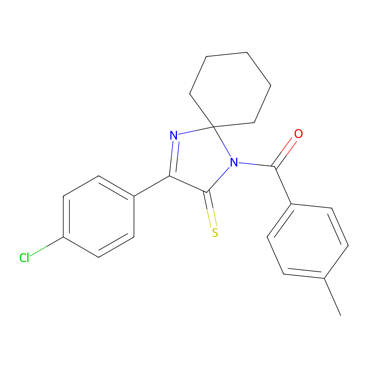 3-(4-Chlorophenyl)-1-(4-methylbenzoyl)-1,4-diazaspiro[4.5]dec-3-ene-2-thione molecular structure, CAS 1223981-49-4