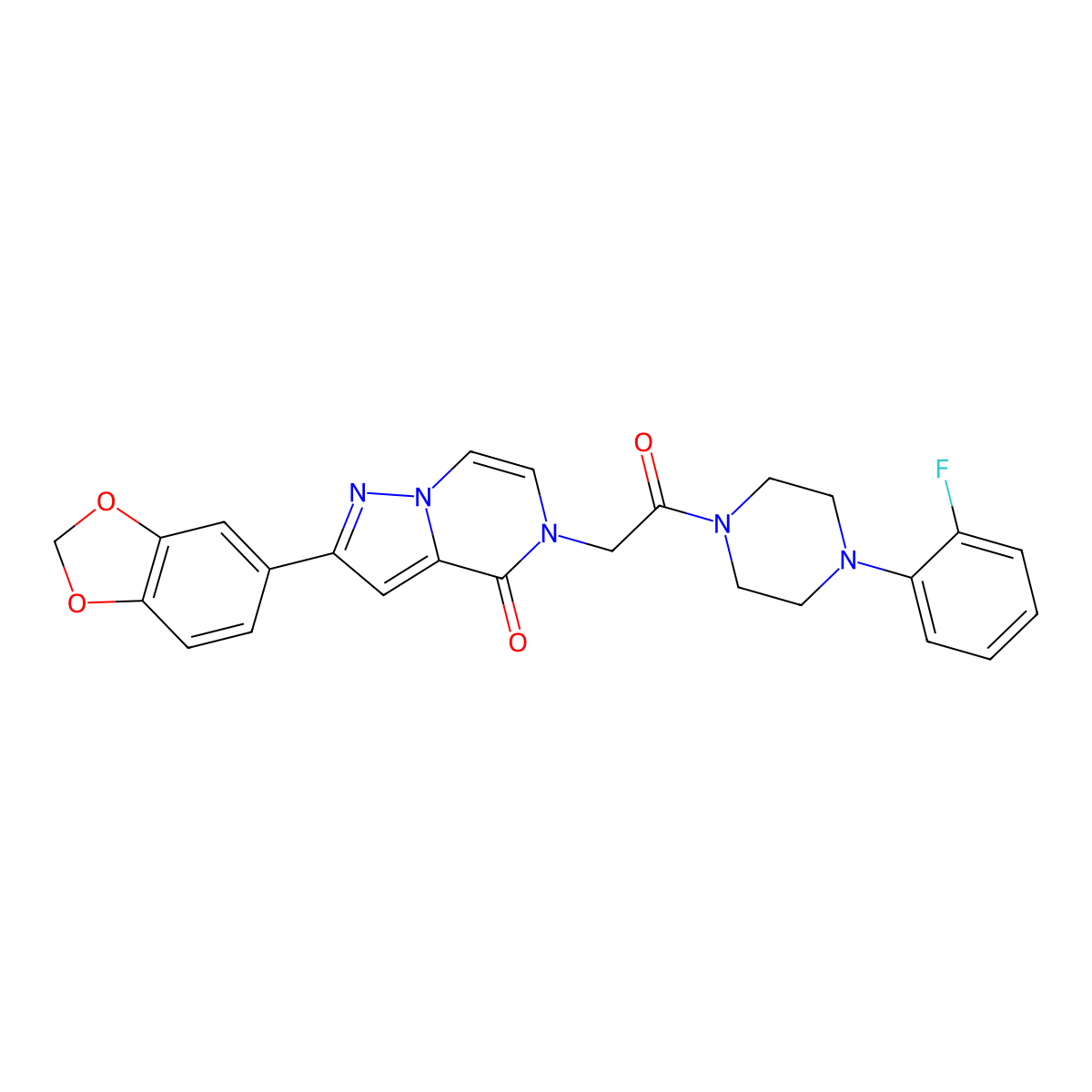 2-(1,3-benzodioxol-5-yl)-5-{2-[4-(2-fluorophenyl)piperazin-1-yl]-2-oxoethyl}pyrazolo[1,5-a]pyrazin-4(5H)-one molecular structure, CAS 1223981-87-0