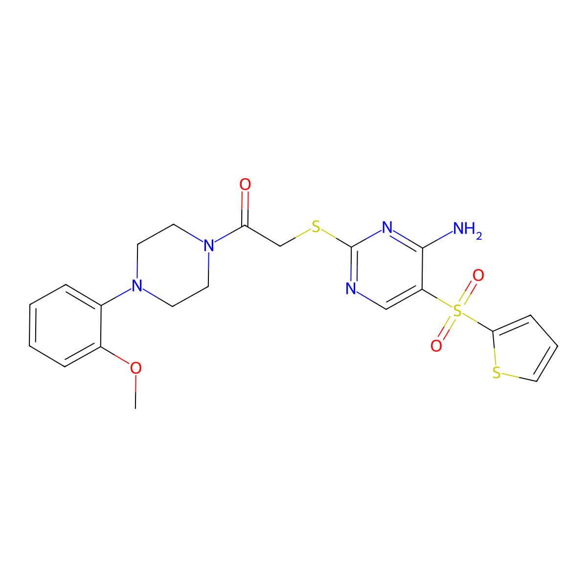 2-{[4-Amino-5-(thiophene-2-sulfonyl)pyrimidin-2-yl]sulfanyl}-1-[4-(2-methoxyphenyl)piperazin-1-yl]ethan-1-one molecular structure, CAS 1223981-92-7