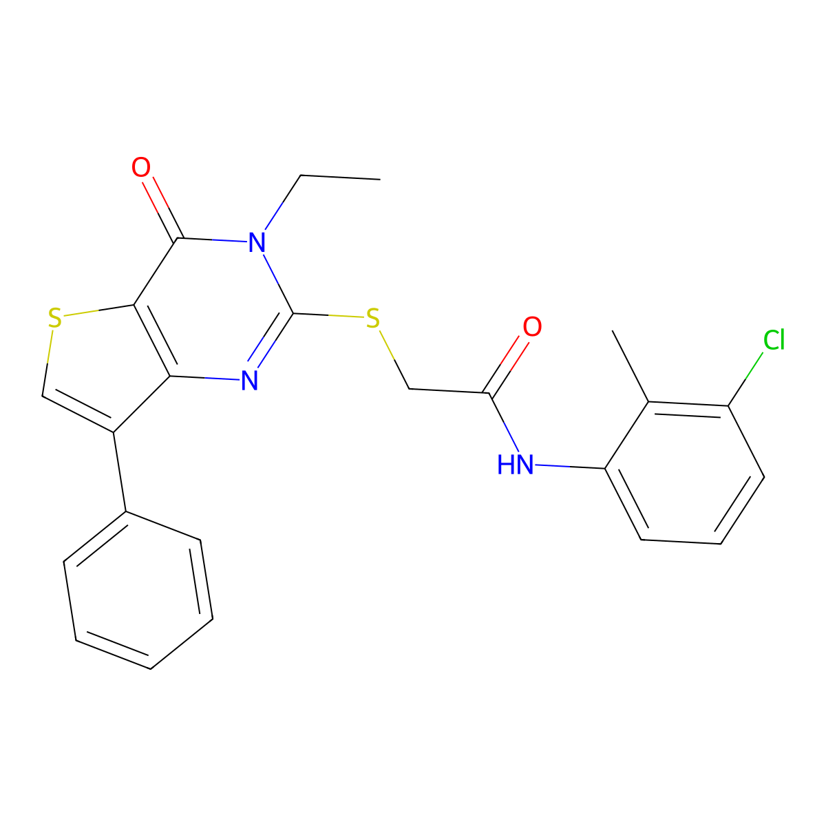 N-(3-chloro-2-methylphenyl)-2-[(3-ethyl-4-oxo-7-phenyl-3,4-dihydrothieno[3,2-d]pyrimidin-2-yl)thio]acetamide molecular structure, CAS 1223982-51-1