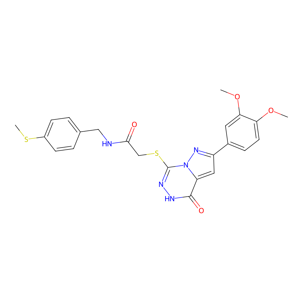 2-{[2-(3,4-dimethoxyphenyl)-4-oxo-4H,5H-pyrazolo[1,5-d][1,2,4]triazin-7-yl]sulfanyl}-N-{[4-(methylsulfanyl)phenyl]methyl}acetamide molecular structure, CAS 1223982-62-4