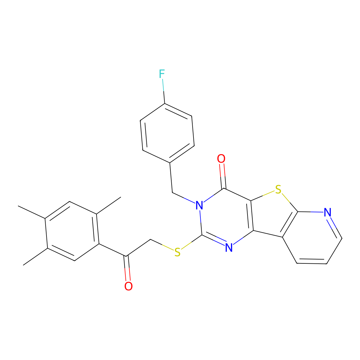 5-[(4-Fluorophenyl)methyl]-4-{[2-oxo-2-(2,4,5-trimethylphenyl)ethyl]sulfanyl}-8-thia-3,5,10-triazatricyclo[7.4.0.0^{2,7}]trideca-1(9),2(7),3,10,12-pentaen-6-one molecular structure, CAS 1223982-65-7