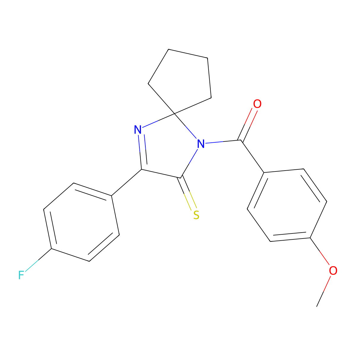 3-(4-Fluorophenyl)-1-(4-methoxybenzoyl)-1,4-diazaspiro[4.4]non-3-ene-2-thione molecular structure, CAS 1223983-63-8