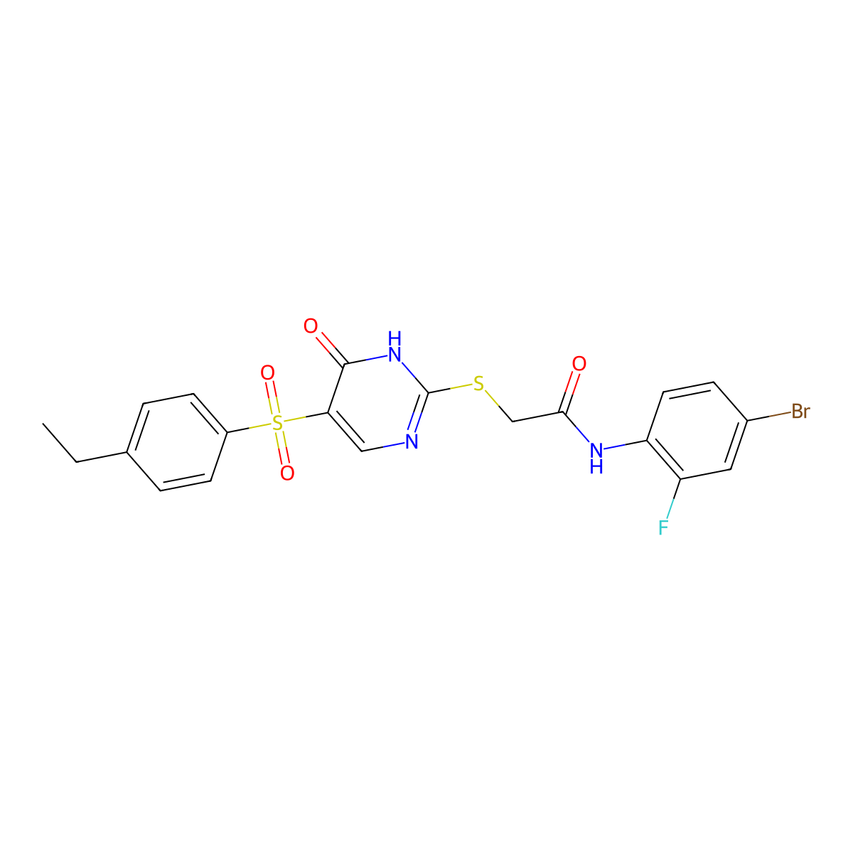 N-(4-bromo-2-fluorophenyl)-2-((5-((4-ethylphenyl)sulfonyl)-6-oxo-1,6-dihydropyrimidin-2-yl)thio)acetamide molecular structure, CAS 1223984-15-3