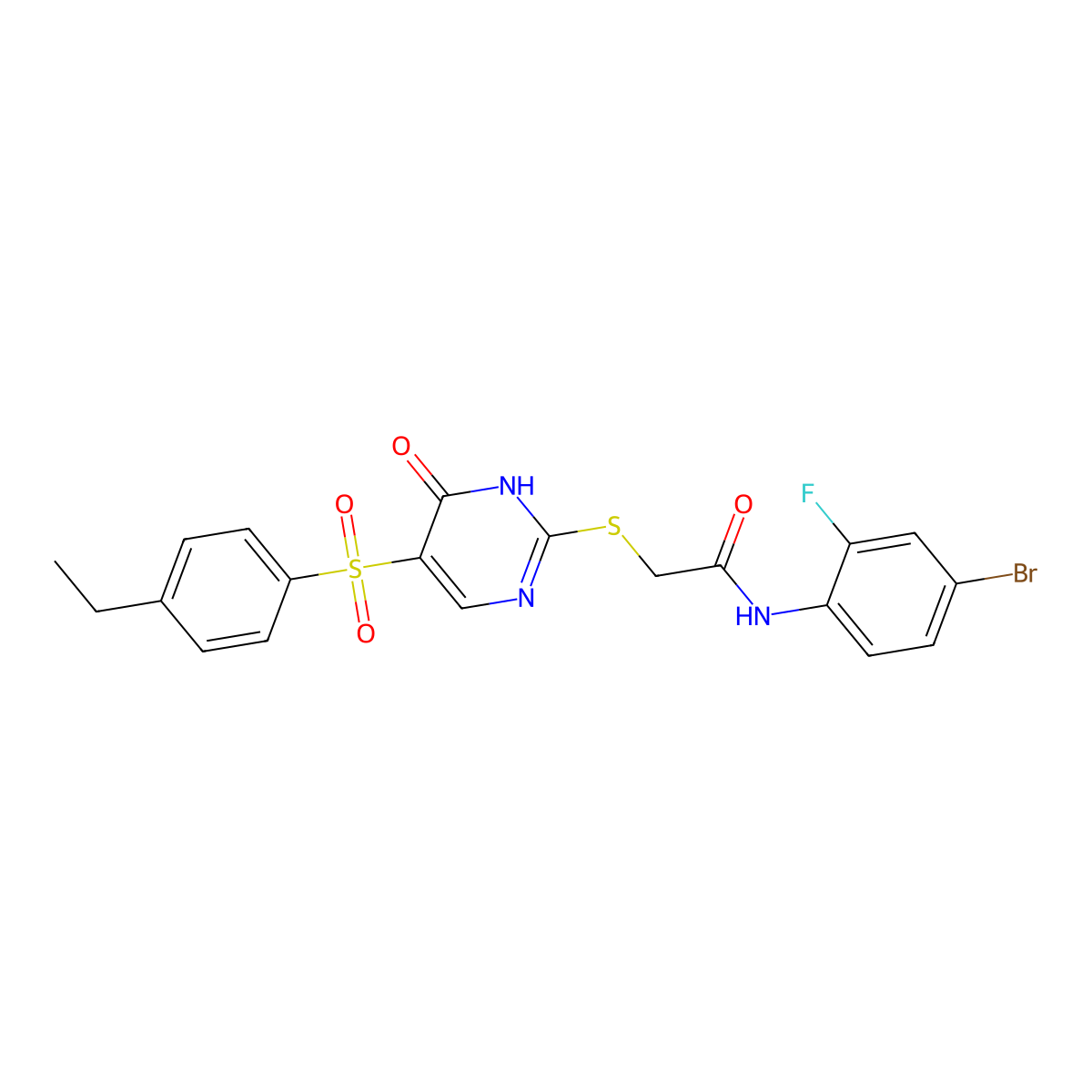 N-(4-bromo-2-fluorophenyl)-2-((5-((4-ethylphenyl)sulfonyl)-6-oxo-1,6-dihydropyrimidin-2-yl)thio)acetamide molecular structure, CAS 1223984-15-3