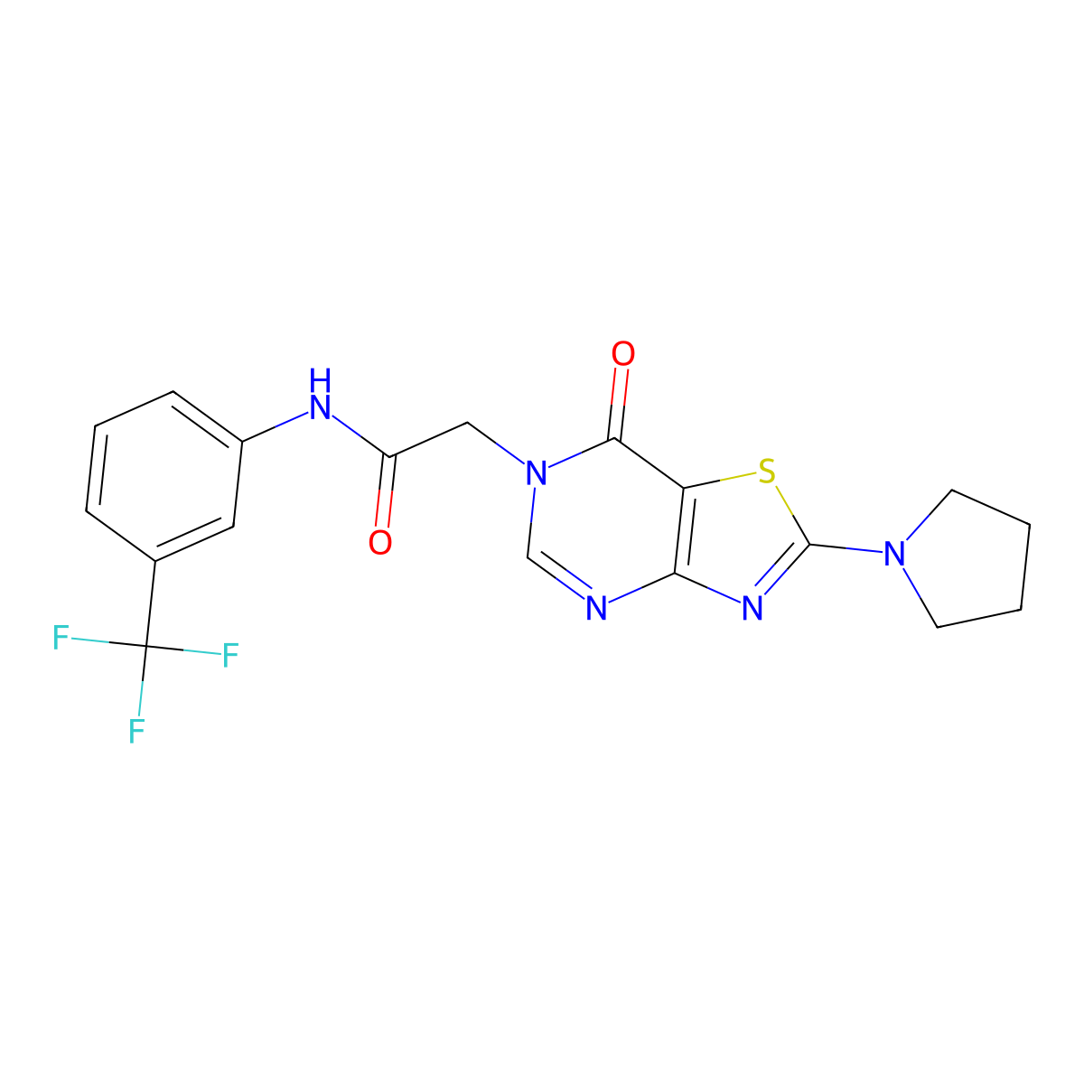 2-(7-oxo-2-(pyrrolidin-1-yl)thiazolo[4,5-d]pyrimidin-6(7H)-yl)-N-(3-(trifluoromethyl)phenyl)acetamide molecular structure, CAS 1223984-94-8