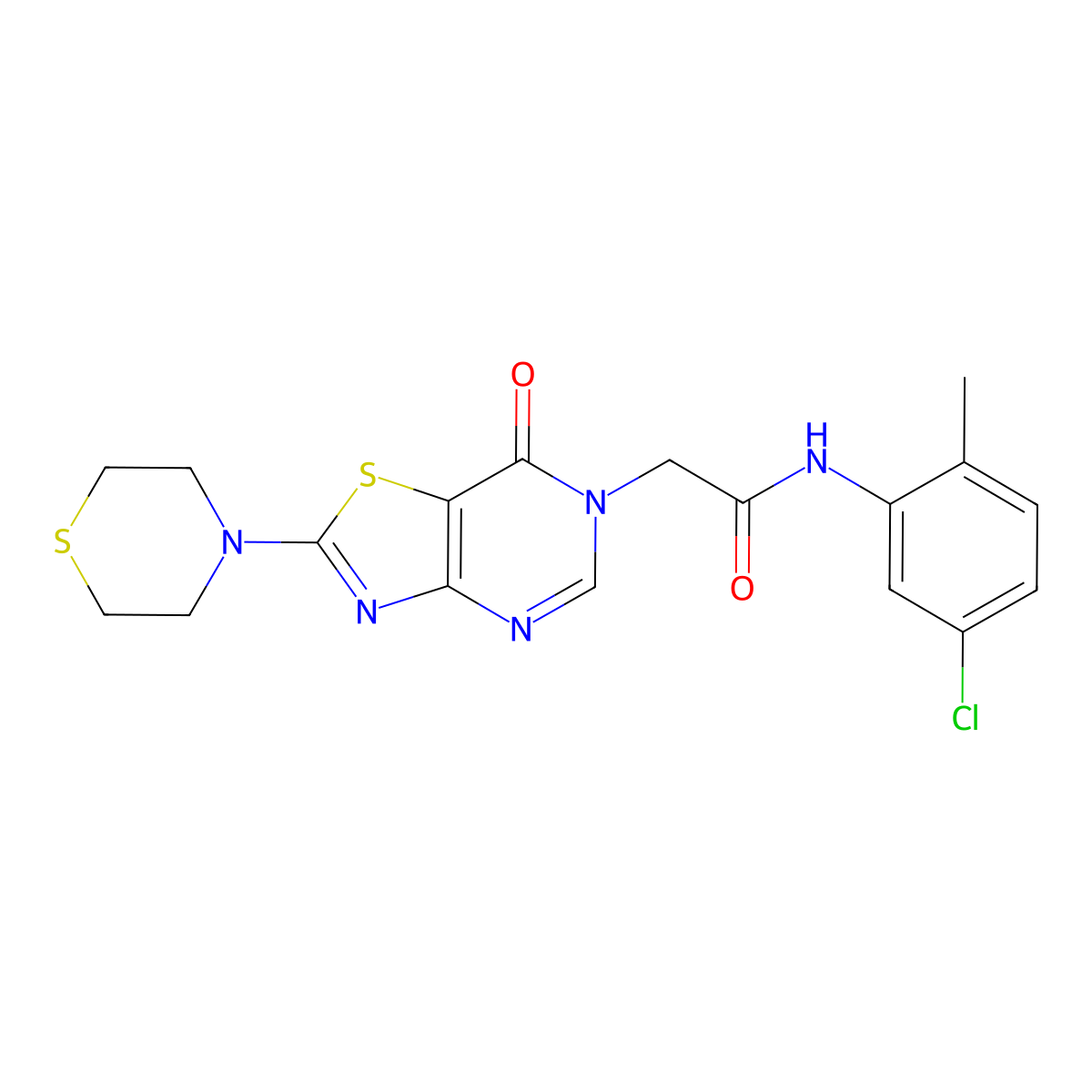N-(5-chloro-2-methylphenyl)-2-(7-oxo-2-thiomorpholinothiazolo[4,5-d]pyrimidin-6(7H)-yl)acetamide molecular structure, CAS 1223985-14-5