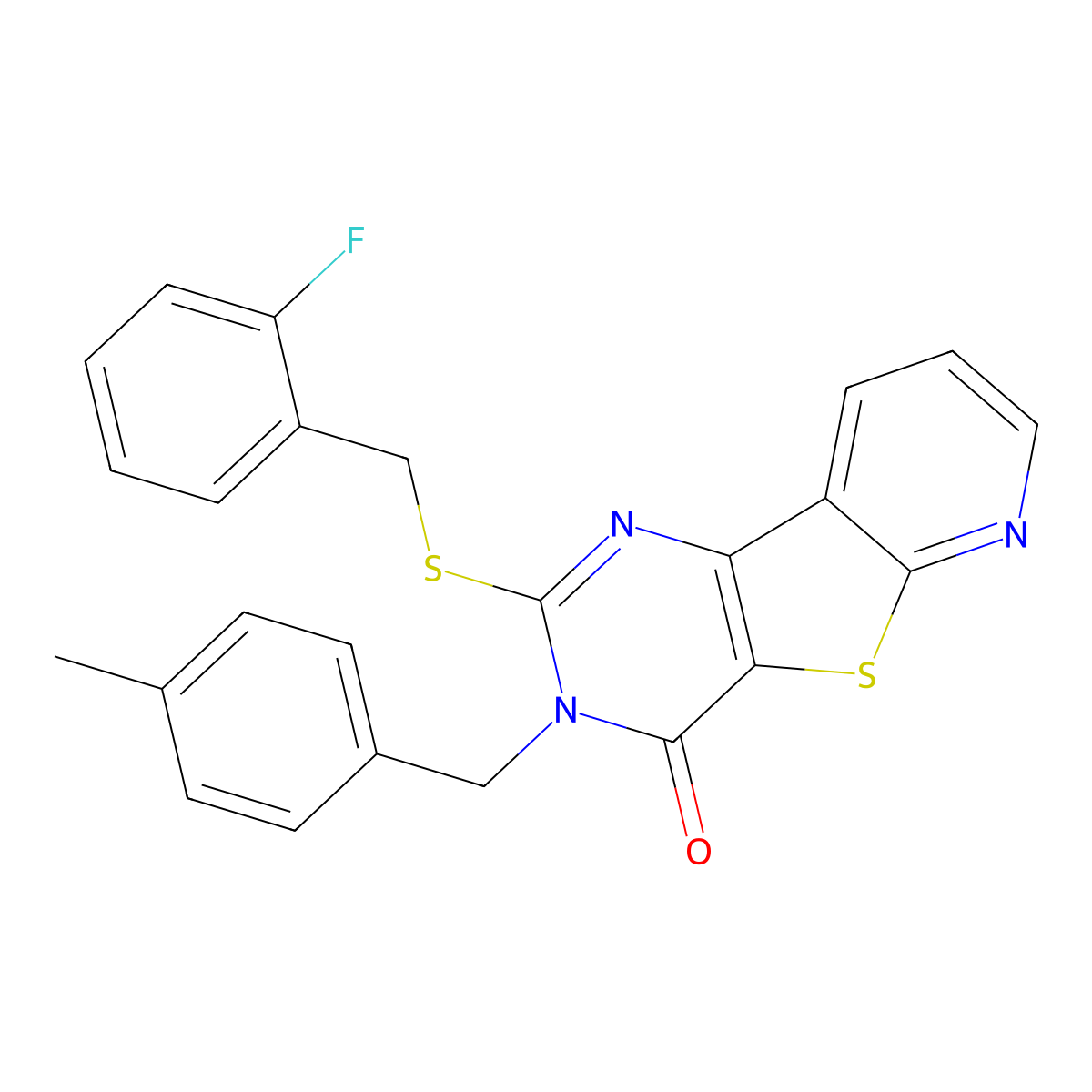 2-((2-fluorobenzyl)thio)-3-(4-methylbenzyl)pyrido[3',2':4,5]thieno[3,2-d]pyrimidin-4(3H)-one molecular structure, CAS 1223985-87-2